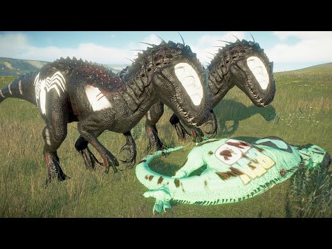2x Venom Indominus Rex Vs 2x Superman T-REX, 2x Batman Spinosaurus - Jurassic World Evolution 2