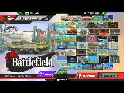 Apex 2015 - SSB4 - Top 16 - aMSa (Greninja) v MVD (Duck Hunt; Lil' Mac) / 6WX (Sonic) v Nakat (Fox)