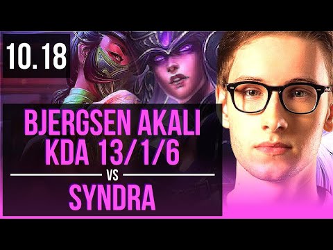 Bjergsen AKALI vs SYNDRA (MID) | KDA 13/1/6, Rank 14 Akali, Legendary | NA Challenger | v10.18