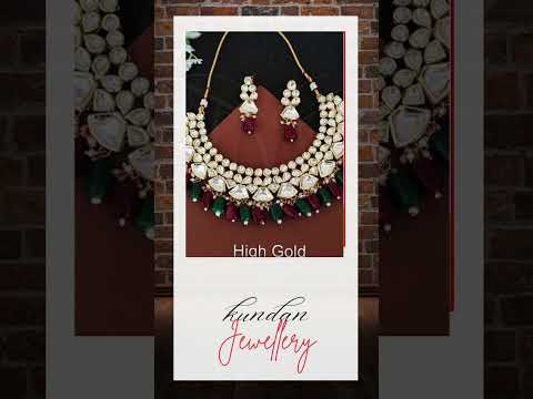 Beautiful Fancy Design Party Wear High Gold Polish Kundan Necklace Set