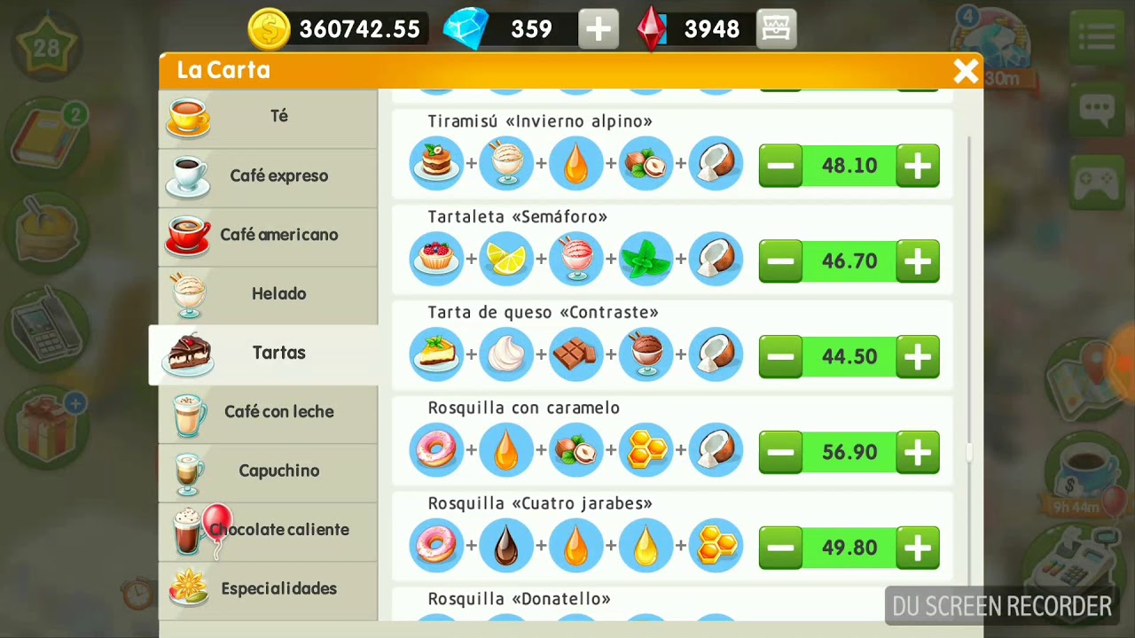 Menú My cafe completo (TODO)