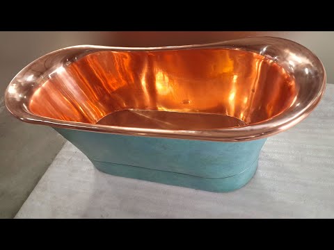 Straight Base Copper Bathtub Polish Copper Inside & Patina Exterior