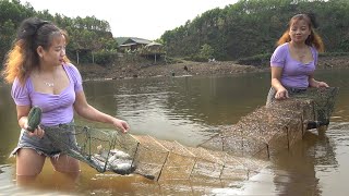 Pull Fishing Nets to Catch on Large Lake. Smoked Fish Processing, Marinate and preserve fish. Ep 124