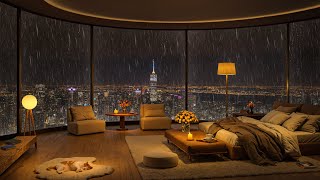 Luxury Bedroom Jazz 🌧️ Rainy City View with Soft Piano & Warm Ambience for Peaceful Sleep