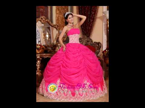 Lovely Hot Pink Quinceanera Dress Strapless Organza...