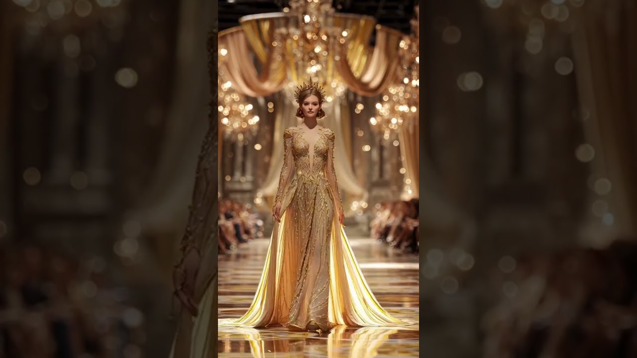 Royal Elegance in Gold! 👑✨ Hyper-Realistic 3D Queen Walks the Grand Runway 😍 #Shorts