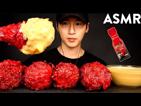 ASMR CHEESY NUCLEAR FIRE FRIED CHICKEN MUKBANG (No Talking) COOKING & EATING SOUNDS | Zach Choi ASMR