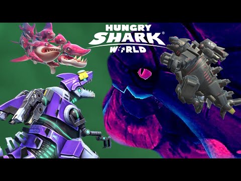 Mechajira + Frenzy vs Enemy Big Momma compilation - Hungry Shark World