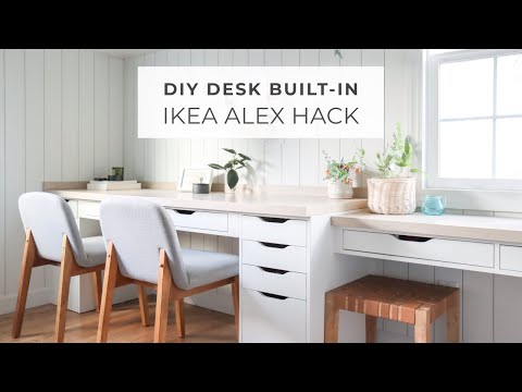 Part of a video titled DIY Desk Built-in with Alex Drawers and Ekby Alex Shelves - YouTube