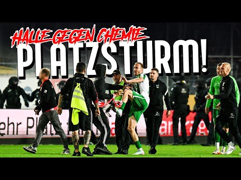 Platzsturm! HFC-Fans gehen auf Spieler bei Ostderby los (Halle - Chemie Leipzig)