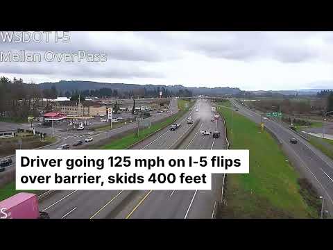 Driver going 125 mph on I-5 flips over highway barrier in Washington and skids 400 feet, police say