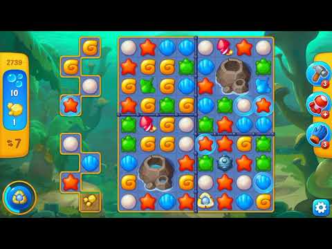 Fishdom-Level 2739🌼 Diving for bubbling bubbles, gold nuggets and the rays are also there.😊