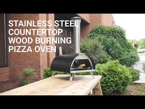 Video thumbnail for Stainless Steel Countertop Wood Fired Pizza Oven with Black Cover