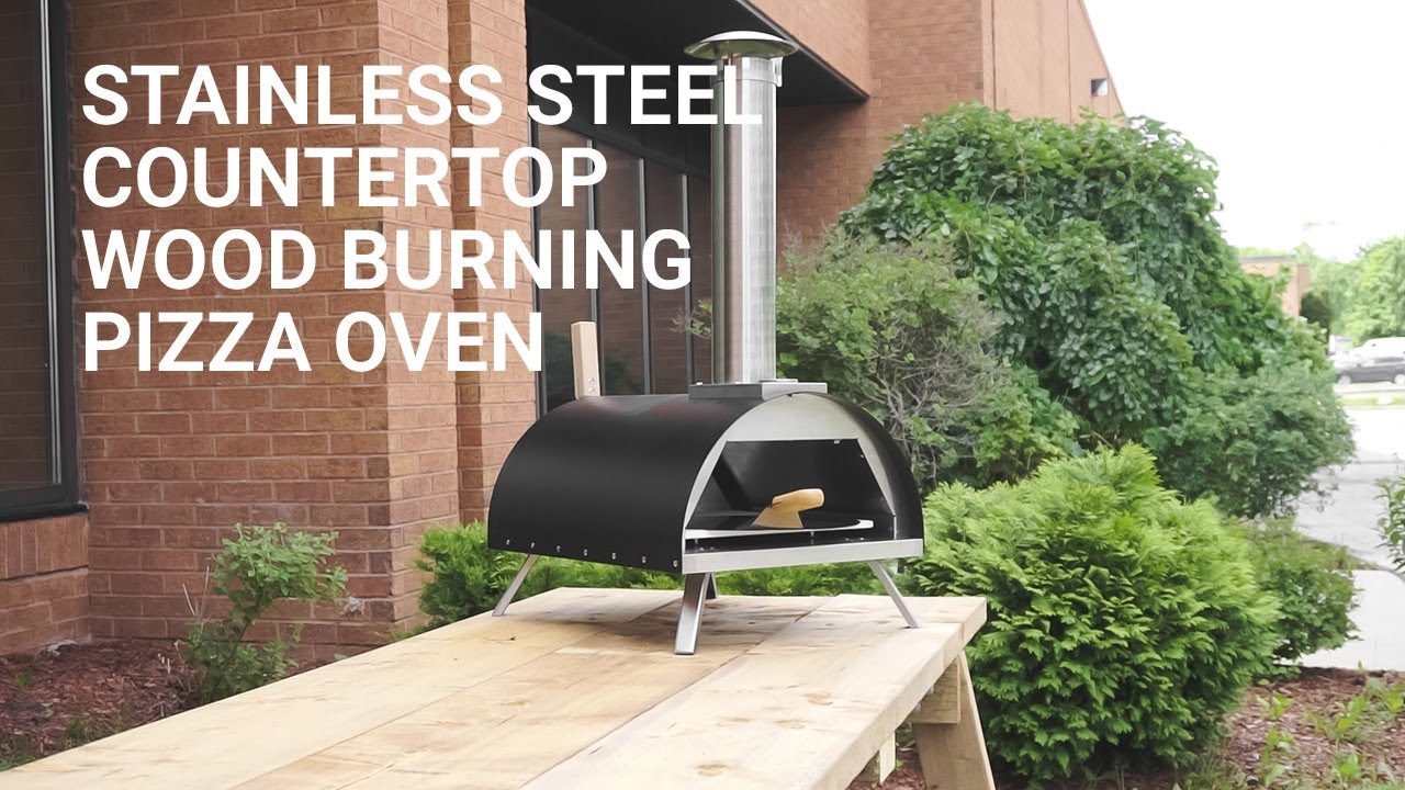 Video thumbnail for Stainless Steel Countertop Wood Fired Pizza Oven with Black Cover
