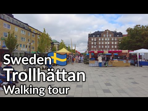 Sweden, Trollhättan walking tour, the central parts and a market.