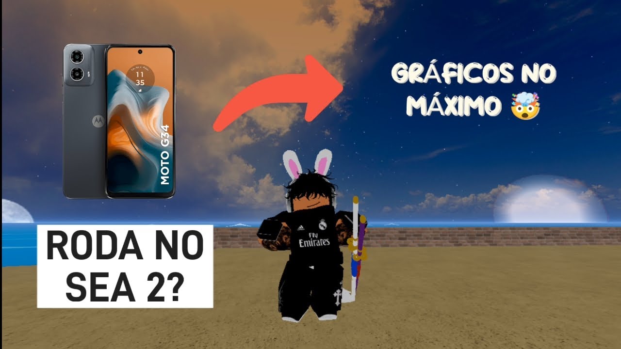 Testando o MOTO G34 5G no SEA 2 do Blox Fruits com GRÁFICOS no MÁXIMO 🤯
