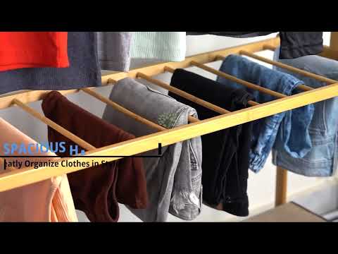 ADA Premium Bamboo Clothes Hanging Rail, Garment Rack with 2 Shelves ...