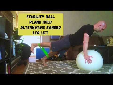 Stability Ball Plank Hold w/ Banded Leg Lift