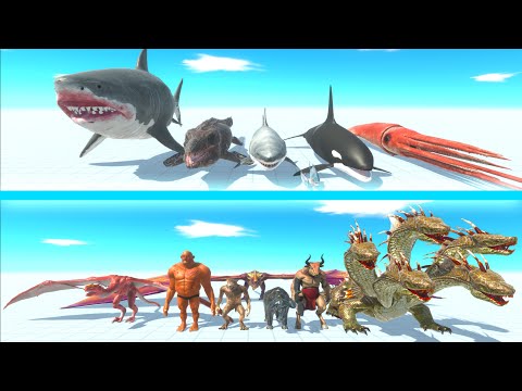 NEW AQUATICS Team vs FANTASY Team - Animal Revolt Battle Simulator ARBS