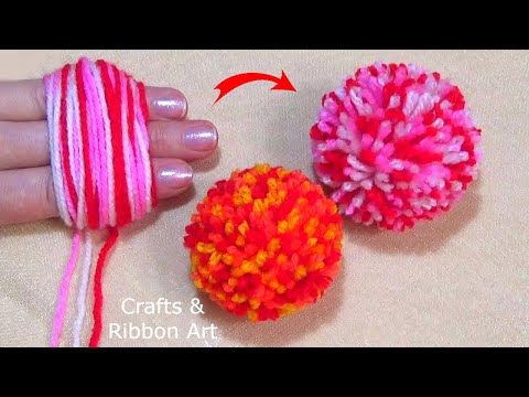 Super Easy Pom Pom Making Ideas with Fingers - Hand Embroidery Amazing Trick - DIY Woolen Flowers