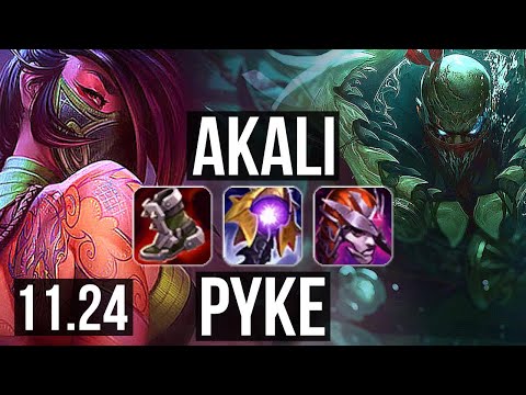 AKALI vs PYKE (MID) | 1200+ games, 1.6M mastery, Godlike, 14/4/7 | KR Master | 11.24