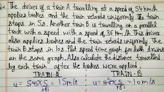 The driver of a train A travelling at a speed of 54 km/h applies brakes and the train retards unifor