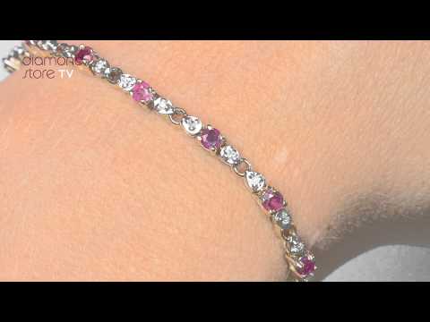 J3348 - 18K Gold Diamond and Ruby Claw Set Link Bracelet