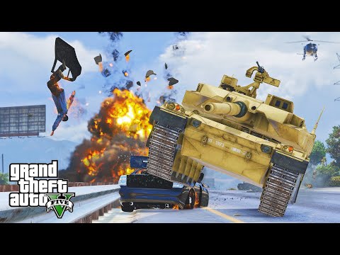 GTA 5 BRUTAL ARMY TANK TRAFFIC CRASHES EXPLOSIONS COMPILATIONS POLICE CHASE - DESTRUCTION