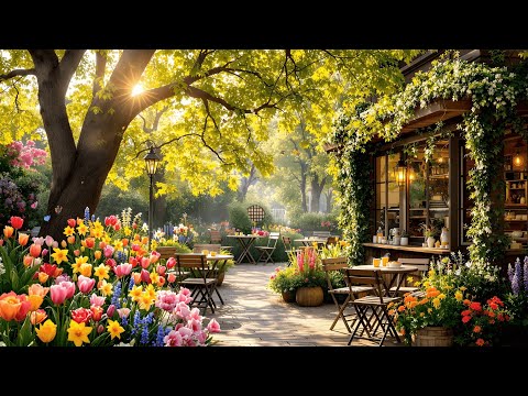 Morning Spring Jazz 🌸☕ Smooth Jazz Music at Cozy Garden Coffee Shop Ambience for Study, Work, Relax🎶