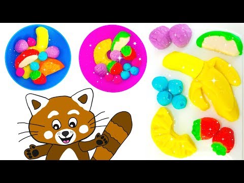 Pukkins gör fruktsallad - Lek och lär dig frukter med rolig trolldeg/Play Doh lera för barn