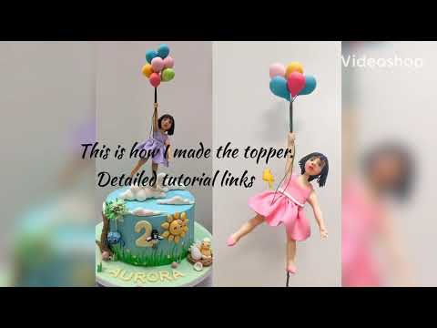 Girl On One Leg Holding Balloons Cake Topper