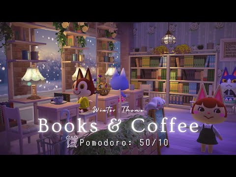 ⏰️Pomodoro 50/10 • Study with Cat villagers▪️No Music▪️Books & Coffee (winter theme) ❄️