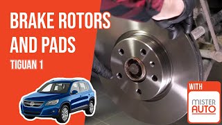 Youtube thumbnail of video "How to replace the front brake rotors and pads Tiguan 1 🚗"