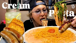 【Vlog asmr】【明太クリームパスタ】我が実家の自然農園で採れた大葉をたっぷり乗っけた明太クリームパスタあ