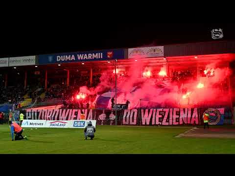 Oprawa ultras podczas meczu Stomil Olsztyn - Hutnik Kraków