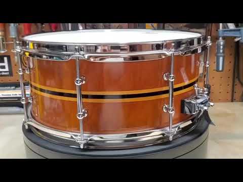 awdrums Custom Shop 6.5”x14” Finger Jointed STAVE Snare Drum 2025 - Cherry Wood with Wenge & Maple Inlays VIDEO !!! image 14