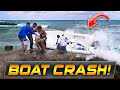 WARNING: BOAT CRASHES INTO JETTY AT BOCA INLET !! | HAULOVER INLET | WAVY BOATS