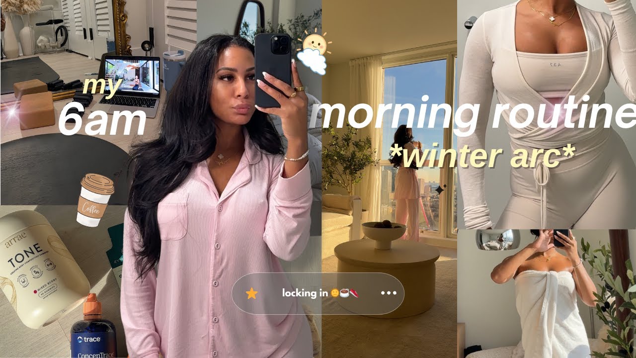 6AM winter arc morning routine | realistic healthy habits, hormone balance, pilates + self care 🎀
