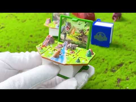 Novel design kids plastic key chains mini 3D foldable pop up book shape dinosaur world
