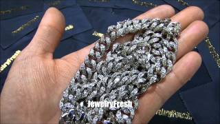 JewelryFresh Premium 13mm 925 Sterling Silver Iced Cuban Chain