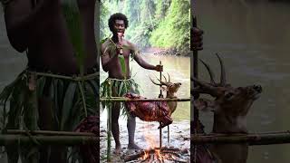 Tribe Man BBQ a WHOLE DEER After Hunt! #food #asianvillagecooking
