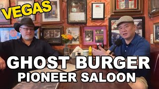 "Ghost Burger" at the Pioneer Saloon, Goodsprings, near Las Vegas. With Podcaster: Joshua P Warren.
