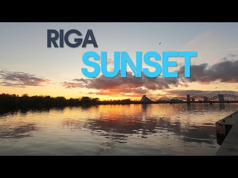 Beautiful sunset in Riga, Latvia | Daugava river panorama