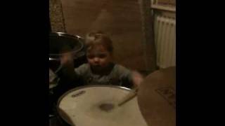 Max's first beats on the drums