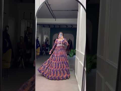 Elegant Purple Floral Georgette Gown with Lace Detailing