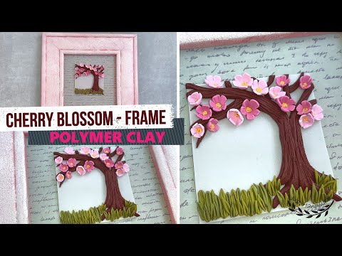 ~JustHandmade~ How to make a polymer clay cherry blossom landscape - frame - tutorial
