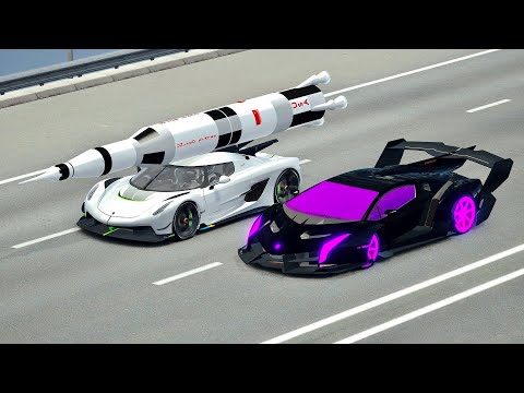 Lamborghini Veneno GTR vs Koengisegg Jesko with Saturn Rocket Engine - Drag Race 20 KM