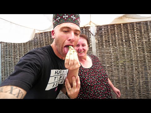 Homemade GEORGIAN FOOD at Baias Winery!! Fried Eggplant Rolls, Lobio & Wine | Obcha, Georgia