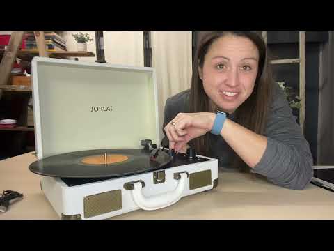 Vinyl Player Turntable, 3-Speed Bluetooth Portable Suitcase Record Player,with Built-in Stereo Speakers, Treble Bass Adjustment, AUX Line in/Output, Light Walnut Willow video review thumbnail