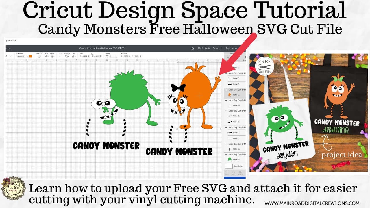 Cricut Design Space Tutorial-Candy Monster Halloween Free SVG